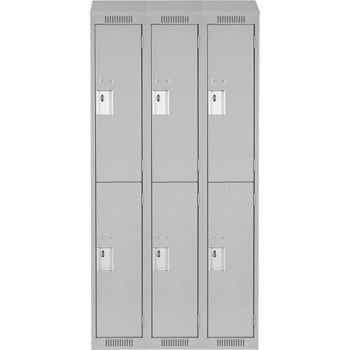 Clean Line Lockers, 2 -tier, Bank of 3, 36" x 18" x 78", Steel, Grey, Rivet (Assembled) Equipment World