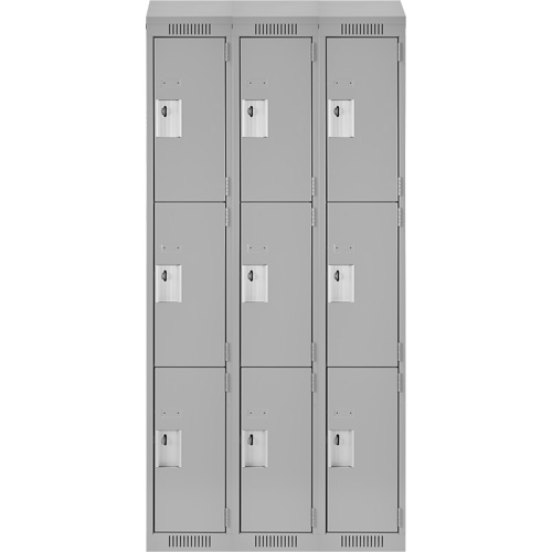 Clean Line Lockers, 3 -tier, Bank of 3, 36" x 18" x 78", Steel, Grey, Rivet (Assembled) Equipment World