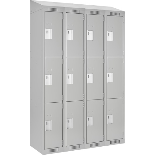 Clean Line Lockers, 3 -tier, Bank of 4, 48" x 18" x 78", Steel, Grey, Rivet (Assembled) Equipment World