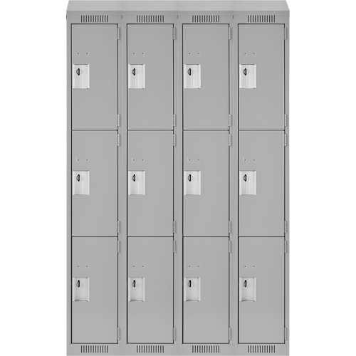 Clean Line Lockers, 3 -tier, Bank of 4, 48" x 18" x 78", Steel, Grey, Rivet (Assembled) Equipment World