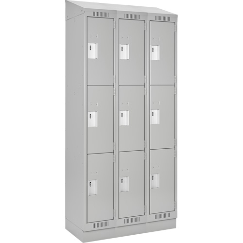 Clean Line Lockers, 3 -tier, Bank of 3, 36" x 18" x 82", Steel, Grey, Rivet (Assembled) Equipment World