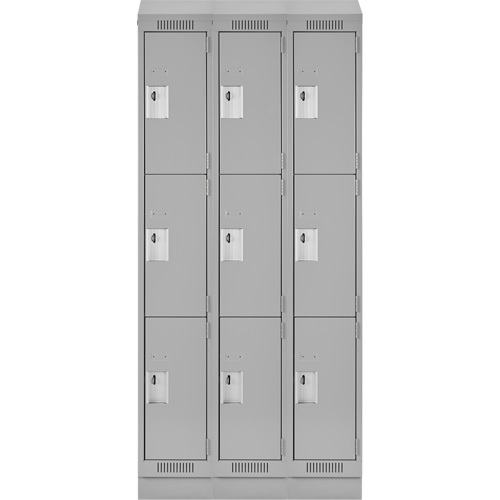 Clean Line Lockers, 3 -tier, Bank of 3, 36" x 18" x 82", Steel, Grey, Rivet (Assembled) Equipment World