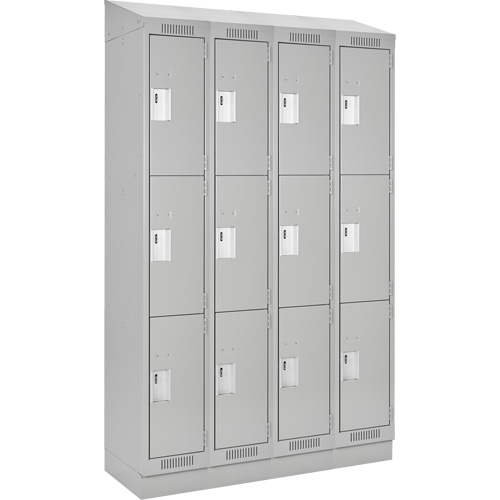 Clean Line Lockers, 3 -tier, Bank of 4, 48" x 18" x 82", Steel, Grey, Rivet (Assembled) Equipment World