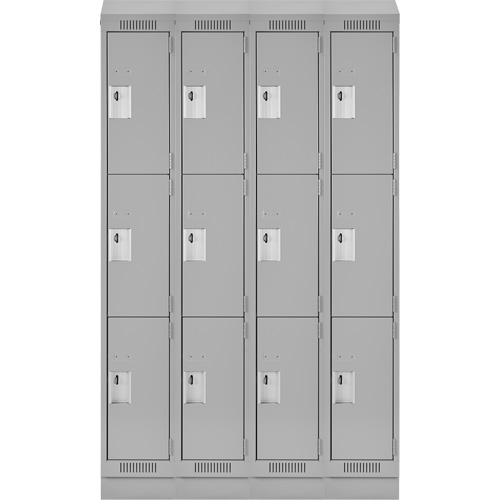 Clean Line Lockers, 3 -tier, Bank of 4, 48" x 18" x 82", Steel, Grey, Rivet (Assembled) Equipment World