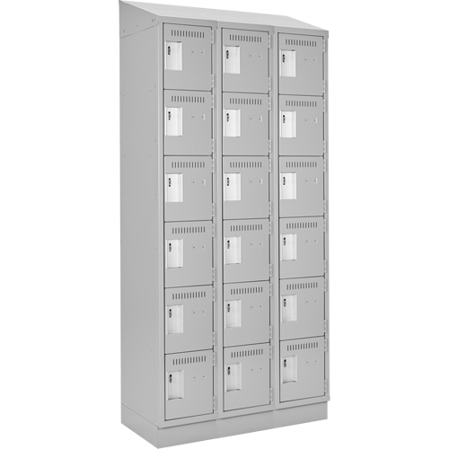 Clean Line Lockerette, 6 -tier, Bank of 3, 36" x 18" x 82", Steel, Grey, Rivet (Assembled) Equipment World