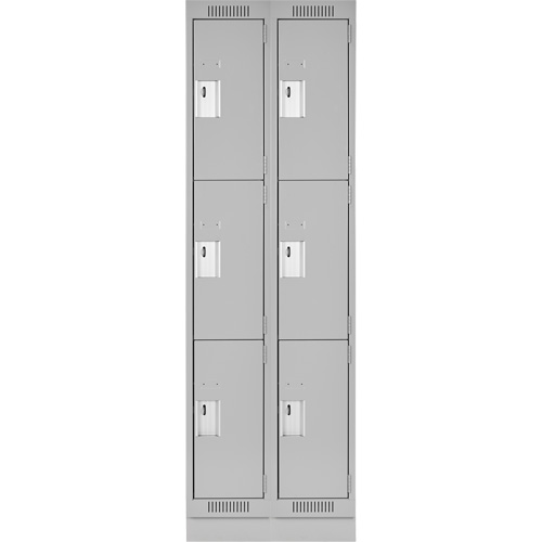 Clean Line Lockers, 3 -tier, Bank of 2, 24" x 18" x 76", Steel, Grey, Rivet (Assembled) Equipment World