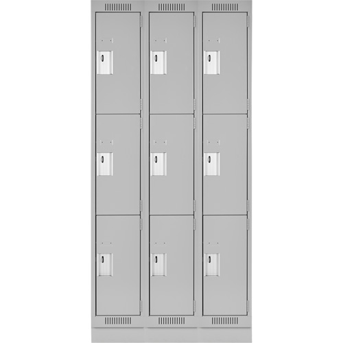 Clean Line Lockers, 3 -tier, Bank of 3, 36" x 18" x 76", Steel, Grey, Rivet (Assembled) Equipment World