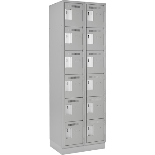 Clean Line Lockerette, 6 -tier, Bank of 2, 24" x 18" x 76", Steel, Grey, Rivet (Assembled) Equipment World