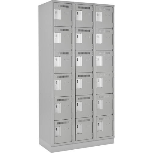 Clean Line Lockerette, 6 -tier, Bank of 3, 36" x 18" x 76", Steel, Grey, Rivet (Assembled) Equipment World