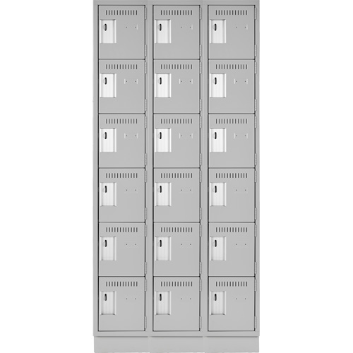 Clean Line Lockerette, 6 -tier, Bank of 3, 36" x 18" x 76", Steel, Grey, Rivet (Assembled) Equipment World