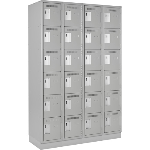 Clean Line Lockerette, 6 -tier, Bank of 4, 48" x 18" x 76", Steel, Grey, Rivet (Assembled) Equipment World