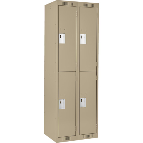 Clean Line Lockers, 2 -tier, Bank of 2, 24" x 18" x 72", Steel, Beige, Rivet (Assembled) Equipment World