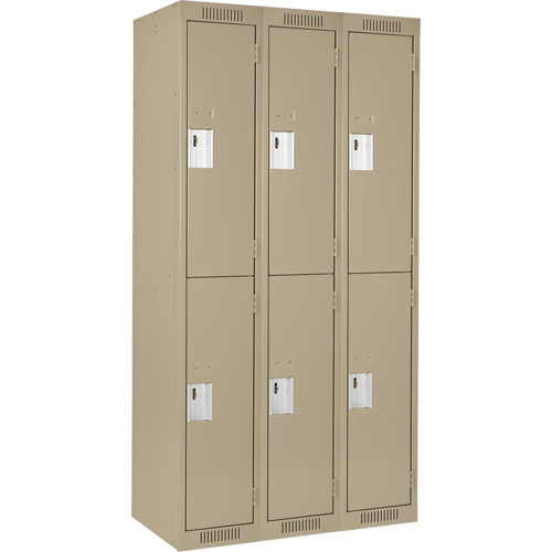 Clean Line Lockers, 2 -tier, Bank of 3, 36" x 18" x 72", Steel, Beige, Rivet (Assembled) Equipment World
