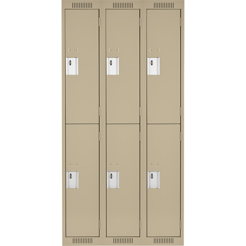 Clean Line Lockers, 2 -tier, Bank of 3, 36" x 18" x 72", Steel, Beige, Rivet (Assembled) Equipment World