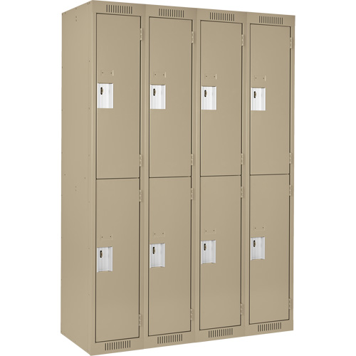 Clean Line Lockers, 2 -tier, Bank of 4, 48" x 18" x 72", Steel, Beige, Rivet (Assembled) Equipment World