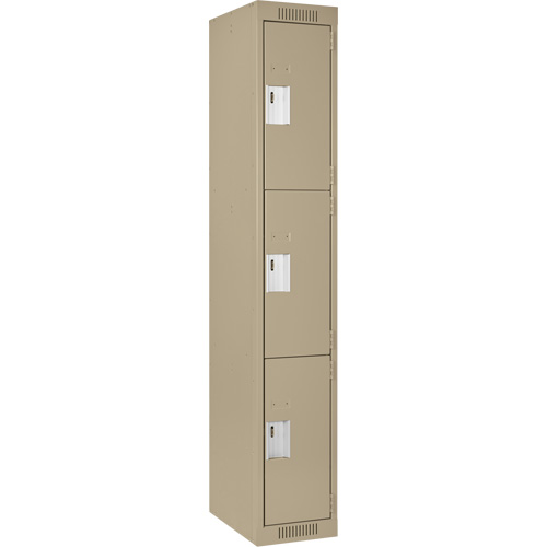 Clean Line Lockers, 3 -tier, 12" x 18" x 72", Steel, Beige, Rivet (Assembled) Equipment World