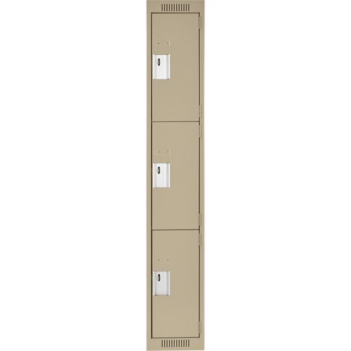 Clean Line Lockers, 3 -tier, 12" x 18" x 72", Steel, Beige, Rivet (Assembled) Equipment World