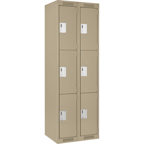 Clean Line Lockers, 3 -tier, Bank of 2, 24" x 18" x 72", Steel, Beige, Rivet (Assembled) Equipment World
