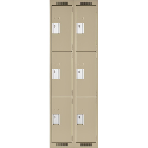 Clean Line Lockers, 3 -tier, Bank of 2, 24" x 18" x 72", Steel, Beige, Rivet (Assembled) Equipment World