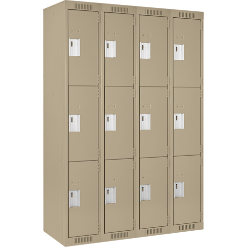 Clean Line Lockers, 3 -tier, Bank of 4, 48" x 18" x 72", Steel, Beige, Rivet (Assembled) Equipment World