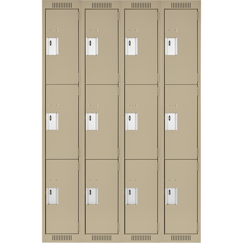 Clean Line Lockers, 3 -tier, Bank of 4, 48" x 18" x 72", Steel, Beige, Rivet (Assembled) Equipment World
