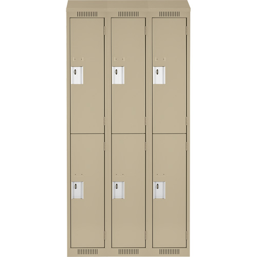 Clean Line Lockers, 2 -tier, Bank of 3, 36" x 18" x 78", Steel, Beige, Rivet (Assembled) Equipment World