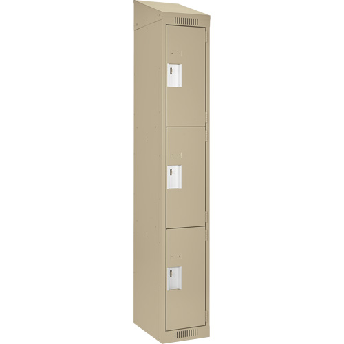 Clean Line Lockers, 3 -tier, 12" x 18" x 78", Steel, Beige, Rivet (Assembled) Equipment World