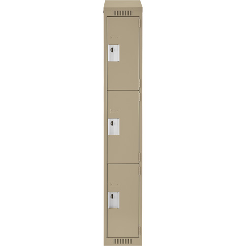 Clean Line Lockers, 3 -tier, 12" x 18" x 78", Steel, Beige, Rivet (Assembled) Equipment World