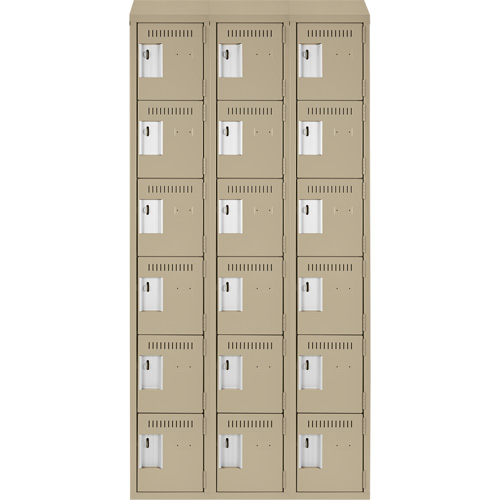 Petits casiers Clean Line, 6 niveaux, Bloc de 3, 36" x 18" x 78", Acier, Beige, Rivet (assembl&eacute;) Equipment World