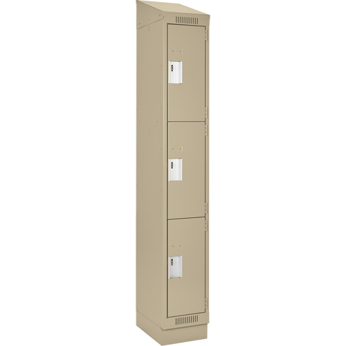 Clean Line Lockers, 3 -tier, 12" x 18" x 82", Steel, Beige, Rivet (Assembled) Equipment World