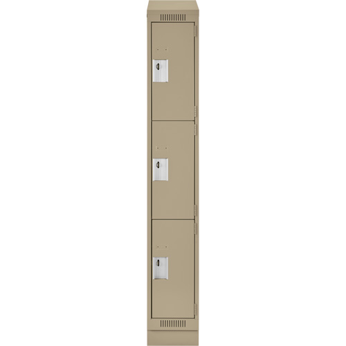 Clean Line Lockers, 3 -tier, 12" x 18" x 82", Steel, Beige, Rivet (Assembled) Equipment World