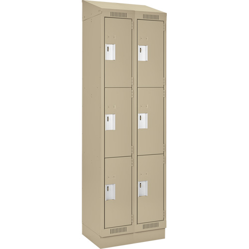 Clean Line Lockers, 3 -tier, Bank of 2, 24" x 18" x 82", Steel, Beige, Rivet (Assembled) Equipment World