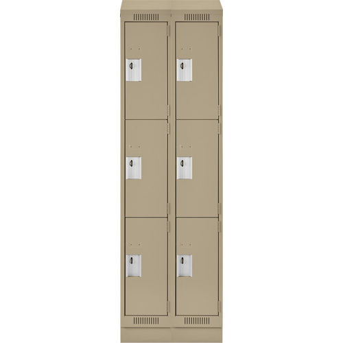 Clean Line Lockers, 3 -tier, Bank of 2, 24" x 18" x 82", Steel, Beige, Rivet (Assembled) Equipment World