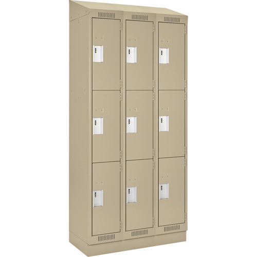 Clean Line Lockers, 3 -tier, Bank of 3, 36" x 18" x 82", Steel, Beige, Rivet (Assembled) Equipment World