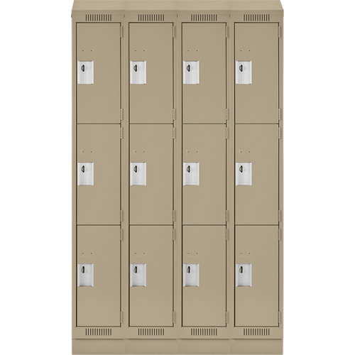 Casiers Clean Line, 3 niveaux, Bloc de 4, 48" x 18" x 82", Acier, Beige, Rivet (assembl&eacute;) Equipment World