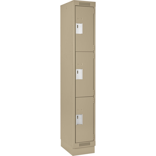 Clean Line Lockers, 3 -tier, 12" x 18" x 76", Steel, Beige, Rivet (Assembled) Equipment World