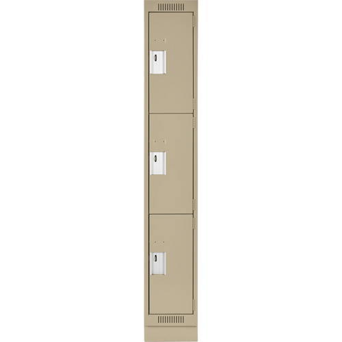 Clean Line Lockers, 3 -tier, 12" x 18" x 76", Steel, Beige, Rivet (Assembled) Equipment World
