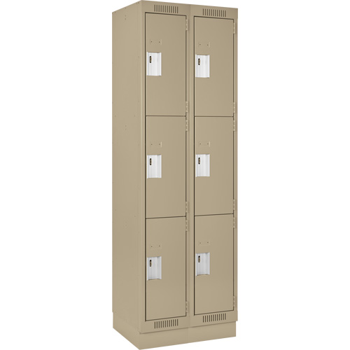 Clean Line Lockers, 3 -tier, Bank of 2, 24" x 18" x 76", Steel, Beige, Rivet (Assembled) Equipment World