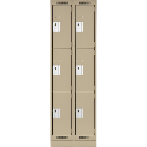 Clean Line Lockers, 3 -tier, Bank of 2, 24" x 18" x 76", Steel, Beige, Rivet (Assembled) Equipment World
