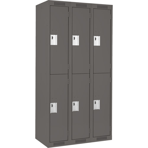 Clean Line Lockers, 2 -tier, Bank of 3, 36" x 18" x 72", Steel, Charcoal, Rivet (Assembled) Equipment World