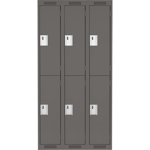 Clean Line Lockers, 2 -tier, Bank of 3, 36" x 18" x 72", Steel, Charcoal, Rivet (Assembled) Equipment World