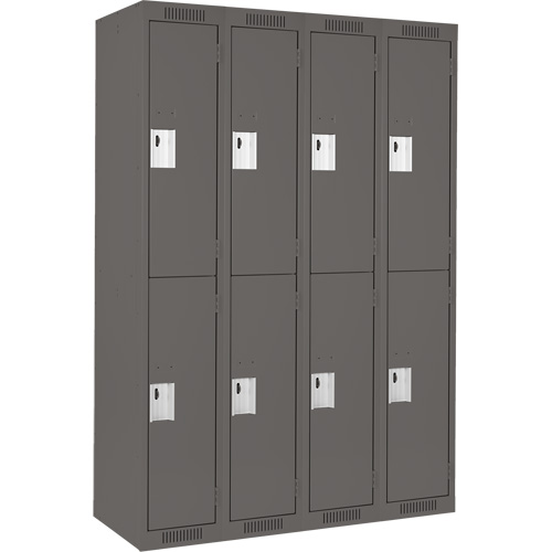 Clean Line Lockers, 2 -tier, Bank of 4, 48" x 18" x 72", Steel, Charcoal, Rivet (Assembled) Equipment World