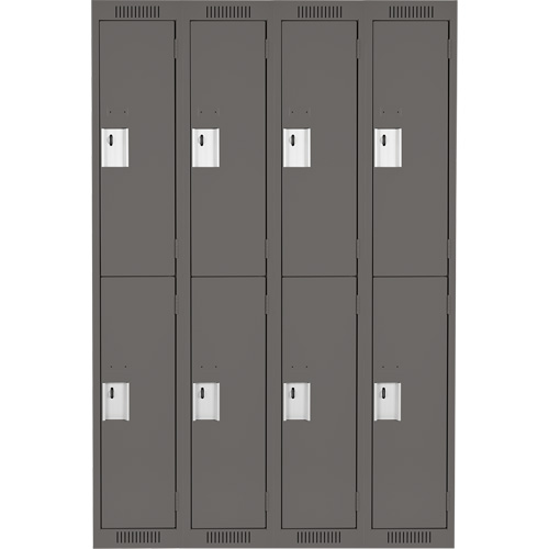 Clean Line Lockers, 2 -tier, Bank of 4, 48" x 18" x 72", Steel, Charcoal, Rivet (Assembled) Equipment World