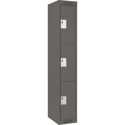 Clean Line Lockers, 3 -tier, 12" x 18" x 72", Steel, Charcoal, Rivet (Assembled) Equipment World