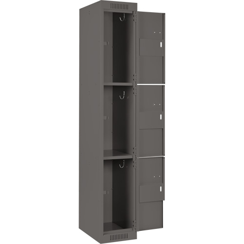 Clean Line Lockers, 3 -tier, Bank of 4, 48" x 18" x 72", Steel, Charcoal, Rivet (Assembled) Equipment World