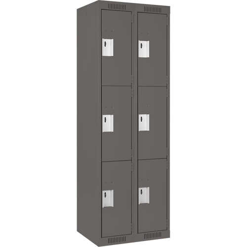 Clean Line Lockers, 3 -tier, Bank of 2, 24" x 18" x 72", Steel, Charcoal, Rivet (Assembled) Equipment World