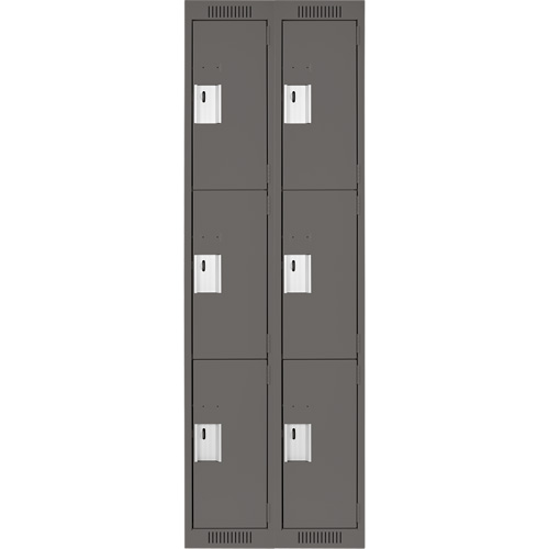 Clean Line Lockers, 3 -tier, Bank of 2, 24" x 18" x 72", Steel, Charcoal, Rivet (Assembled) Equipment World
