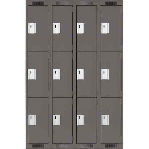 Clean Line Lockers, 3 -tier, Bank of 4, 48" x 18" x 72", Steel, Charcoal, Rivet (Assembled) Equipment World