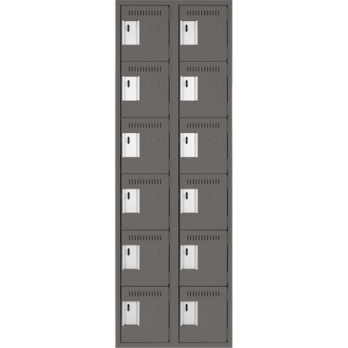 Clean Line Lockerette, 6 -tier, Bank of 2, 24" x 18" x 72", Steel, Charcoal, Rivet (Assembled) Equipment World