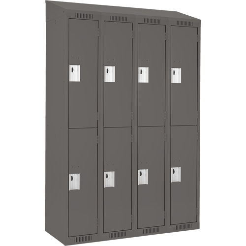 Clean Line Lockers, 2 -tier, Bank of 4, 48" x 18" x 78", Steel, Charcoal, Rivet (Assembled) Equipment World